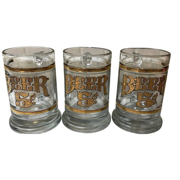 Vintage CULVER Glass Beer Mug Stein 22K gold Design Mid Century Holds 16 oz - Picture 1 of 4